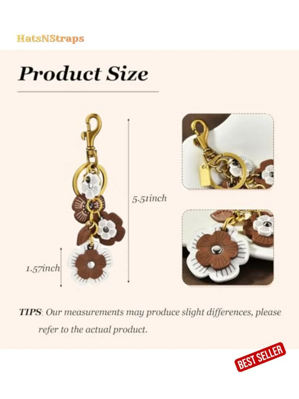 Vintage Retro Flower Bag Charm Keychain Leather Purse Charm for Women Handbag